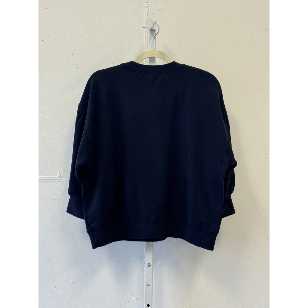 Velvet by Graham & Spencer VLVT Navy Blue Puff Sleeve Cotton Sweatshirt Small - Picture 2 of 9